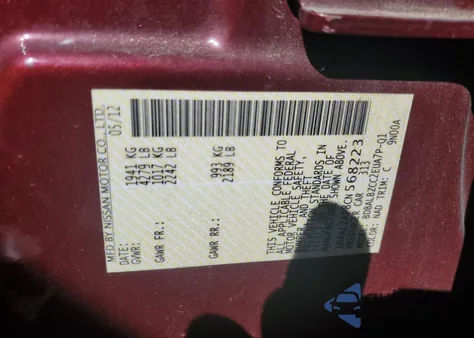 2012 Nissan Altima Base from USA, damaged, VIN 1N4AL2AP8CN568223